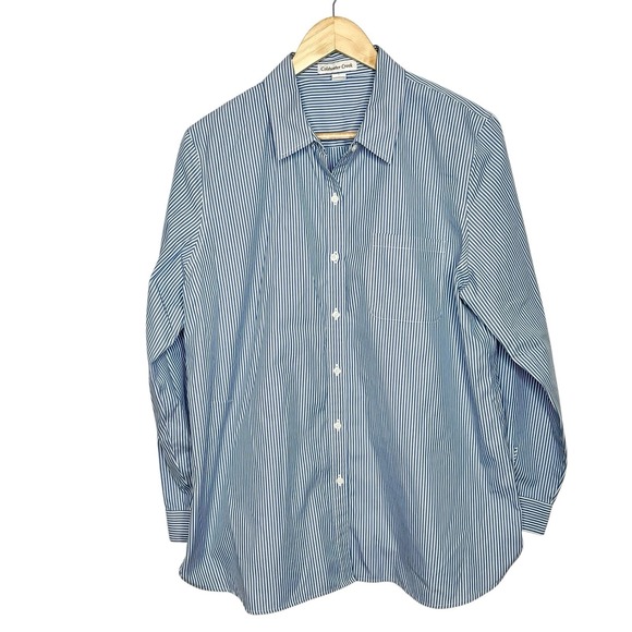 Coldwater Creek Tops - Coldwater Creek Striped Button Up Shirt Blue White Womens Size L Heritage Preppy